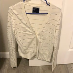 Cream silver striped button down cardigan